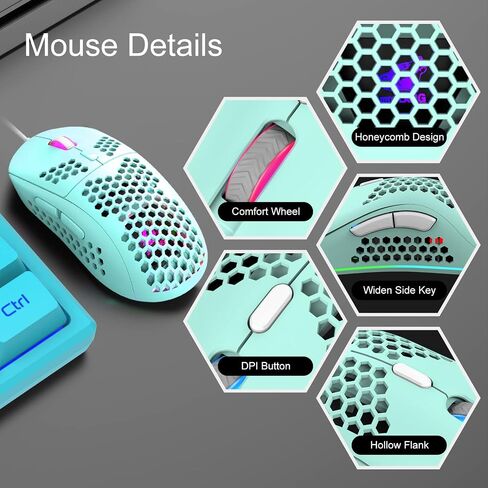 60% Gaming Keyboard and Mouse Combo Samll Mini RGB Backlight Mechanical Feeling and Mechanical RGB 6400 DPI Honeycomb Optical Mouse,Gaming Mouse pad for Gamers and Typists (White & Blue) in Kuwait