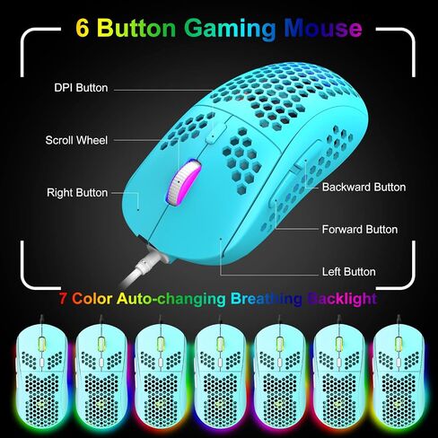 60% Gaming Keyboard and Mouse Combo Samll Mini RGB Backlight Mechanical Feeling and Mechanical RGB 6400 DPI Honeycomb Optical Mouse,Gaming Mouse pad for Gamers and Typists (White & Blue) in Kuwait