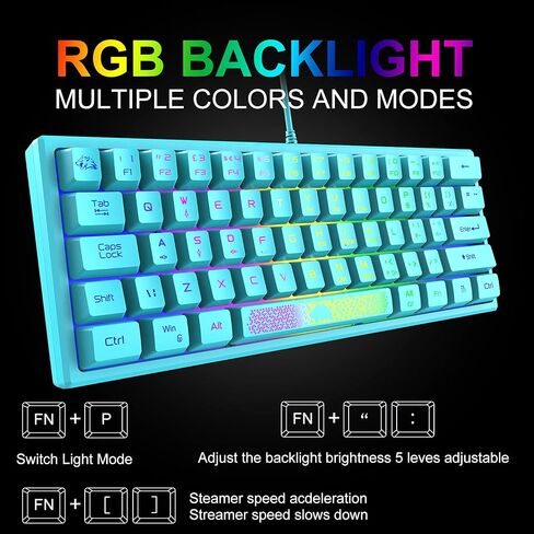 60% Gaming Keyboard and Mouse Combo Samll Mini RGB Backlight Mechanical Feeling and Mechanical RGB 6400 DPI Honeycomb Optical Mouse,Gaming Mouse pad for Gamers and Typists (White & Blue) in Kuwait