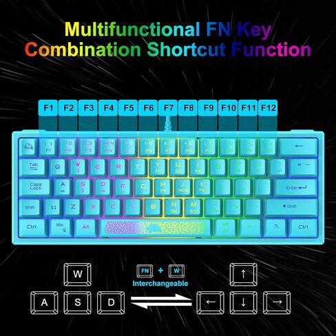 60% Gaming Keyboard and Mouse Combo Samll Mini RGB Backlight Mechanical Feeling and Mechanical RGB 6400 DPI Honeycomb Optical Mouse,Gaming Mouse pad for Gamers and Typists (White & Blue) in Kuwait