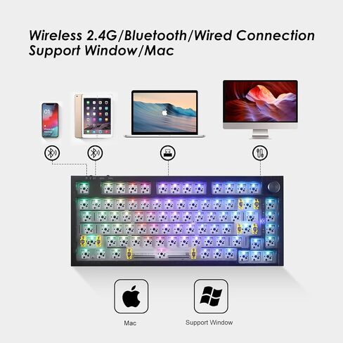 ايزي اس ام اكس كيبورد العاب مخصصة 75% بالحجم الكامل RGB معياري يمكنك تركيبها بنفسك، 81 مفتاح التبديل السريع 3 دبابيس/5 دبابيس، وضع ثلاثي قابل للبرمجة/بلوتوث/سلكي/اتصال لاسلكي 2.4GHz in Saudi Arabia