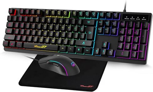 لوحة مفاتيح RaceGT للألعاب، لوحة مفاتيح سلكية بإضاءة خلفية بألوان قوس قزح 104 مفتاحًا بالحجم الكامل مع مسند للمعصم، تصميم مقاوم للرذاذ متوافق مع أجهزة الكمبيوتر والكمبيوتر المحمول Xbox in Kuwait