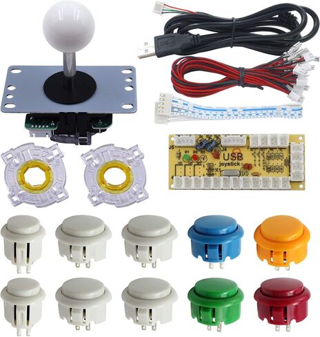 SJJX DIY Arcade Game Button and Joystick Controller Kit for Rapsberry Pi and Windows,5 Pin Joystick and 10 Push Buttons 822a08 mix white in Saudi Arabia