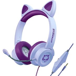 سماعة ألعاب Cat Ears مع ميكروفون قابل للفصل، سماعات رأس سلكية محمولة/قابلة للطي HyperGear مع تحكم مدمج للأطفال الذين يتحدثون مع زملاء الدراسة وزملاء الفريق والألعاب وأجهزة الكمبيوتر الشخصية/Mac ومعظم الأجهزة (أرجواني) 15554 in Kuwait