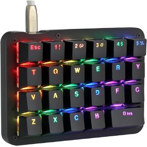 Koolertron One Handed Macro Mechanical Keyboard,Blue LED Backlit Portable Mini One-Handed Mechanical Gaming Keypad 23 Fully Programmable Keys (Blue backlit/Blue switches)