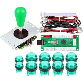 Avisiri 1 Player Arcade Buttons Joystick DIY Kit Parts تتضمن 1x Ellipse Balltop Handle Stick 10x LED Arcade Button 1x USB Encoder Controller للكمبيوتر الشخصي MAME Raspberry Pi Windows (أخضر) in Kuwait