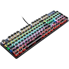 تيشلد كيبورد العاب ميكانيكي باضاءة خلفية LED بالوان قوس قزح بالوان قوس قزح مع 104 مفتاح نقر ازرق ريترو ستيمبنك بغطاء معدني مضيء بمنفذ USB للكمبيوتر وماك واللابتوب - اسود in Kuwait