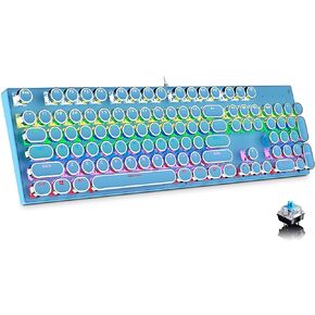 Typewriter Style Mechanical Gaming Keyboard, Blue Retro Punk Gaming Keyboard with 9 True RGB Backlight Modes, 104 Keys Blue Switch Wired Cute Keyboard, Round Keycaps for Windows/Mac/PC in Saudi Arabia