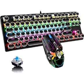 Mechanical Gaming Pink Keyboard,87 Key Retro Punk Typewriter-Style,Blue Switch RGB Backlit Keyboard,Anti-Ghosting, USB Wired, for PC Laptop Desktop Computer, for Game and Office in Saudi Arabia