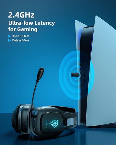 سماعة ألعاب لاسلكية EasySMX Sleipnir C06W 2.4 جيجا هرتز/بلوتوث مع ميكروفون قابل للفصل لإلغاء الضوضاء وصوت ستيريو ثلاثي الأبعاد، وقت تشغيل 45 ساعة، مناسبة للكمبيوتر الشخصي، PS4، PS5، Mac، Switch، Phone، Tablet in Saudi Arabia