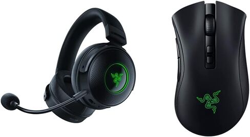 سماعة الألعاب اللاسلكية Razer Kraken V3 Pro HyperSense مع تقنية اللمس: محركات Triforce Titanium مقاس 50 مم - الصوت المكاني THX وماوس الألعاب اللاسلكي DeathAdder V2 Pro - أسود كلاسيكي in Saudi Arabia