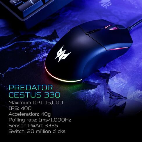 Acer Nitro Gaming Mouse III | RGB Wired Gaming Mouse | 6 Buttons | Adjustable DPI (800–7200) | Ergonomic Design | Plug & Play for Gamers & Students, Casual Gaming & PC Setup Upgrade in Kuwait