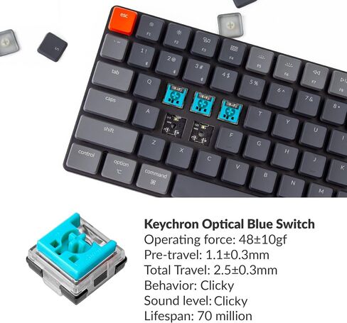 Keychron K3 75% Layout 84-Key Ultra-Slim Hot-Swappable Wireless Bluetooth Mechanical Keyboard with Low-Profile Keychron Optical Blue Switch/White LED Backlight/USB Wired for Mac Windows-Version 2 in Saudi Arabia
