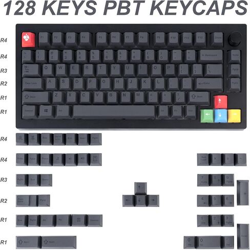 GEKUCAP 128 Keys Dark Grey Keycaps, Cherrr Profile PBT Customized Keycaps Set, Dye Sublimation Black and Grey Keycaps Fit for Any Cherry Mx Switches Gaming Mechanical Keyboard in Saudi Arabia