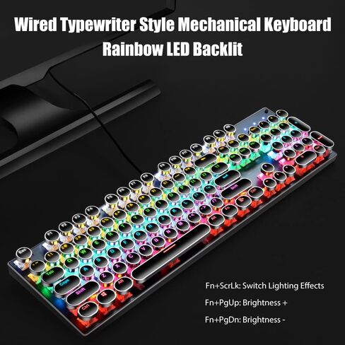 تيشلد كيبورد العاب ميكانيكي باضاءة خلفية LED بالوان قوس قزح بالوان قوس قزح مع 104 مفتاح نقر ازرق ريترو ستيمبنك بغطاء معدني مضيء بمنفذ USB للكمبيوتر وماك واللابتوب - اسود in Kuwait
