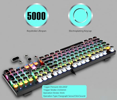 تيشلد كيبورد العاب ميكانيكي باضاءة خلفية LED بالوان قوس قزح بالوان قوس قزح مع 104 مفتاح نقر ازرق ريترو ستيمبنك بغطاء معدني مضيء بمنفذ USB للكمبيوتر وماك واللابتوب - اسود in Kuwait