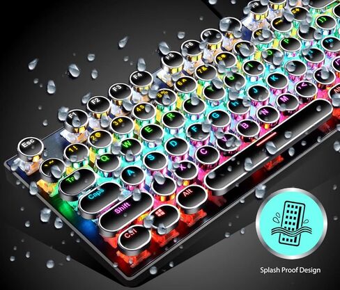 تيشلد كيبورد العاب ميكانيكي باضاءة خلفية LED بالوان قوس قزح بالوان قوس قزح مع 104 مفتاح نقر ازرق ريترو ستيمبنك بغطاء معدني مضيء بمنفذ USB للكمبيوتر وماك واللابتوب - اسود in Kuwait