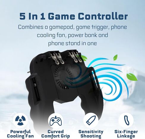 Mobile Game Controller for PUBG, Phone Power Handle Heat Dissipation Gamepad with Cooling Fan, Smartphone Game Shoot Trigger Joystick Remote Grip, for iOS, for Android in Kuwait