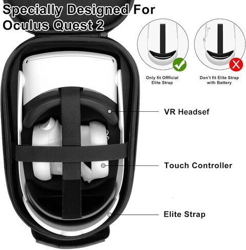 حافظة لجهاز Oculus Quest 2، حقيبة سفر صلبة لسماعة رأس Oculus Quest 2 VR مع حزام النخبة الرسمي، ملحقات وحدات التحكم باللمس، حقيبة حمل ألعاب الواقع الافتراضي مع قناع وجه من السيليكون، غطاء عدسة in Kuwait