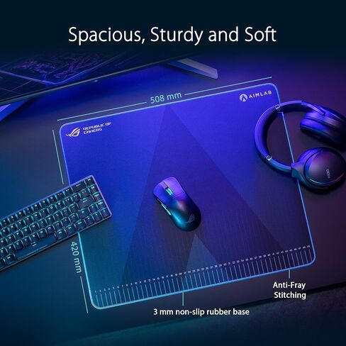 لوحة ماوس للألعاب ASUS ROG Hone Ace Aim Lab Edition، 508 × 420 × 3 مم، حجم كبير، مادة قماش هجينة ناعمة، قاعدة مطاطية غير قابلة للانزلاق، الرياضات الإلكترونية وألعاب FPS، أسود in Kuwait