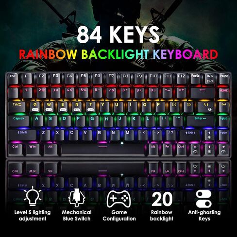Wireless Mechanical Gaming Keyboard,2.4G/Type-C/Bluetooth Rechargeable Mini Keyboard with RGB Backlit,Red Switch,84 Keys Portable for Windows Mac Xbox Gamer,Easy to Carry on Trip in Saudi Arabia