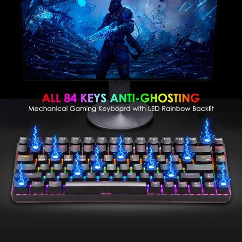 Wireless Mechanical Gaming Keyboard,2.4G/Type-C/Bluetooth Rechargeable Mini Keyboard with RGB Backlit,Red Switch,84 Keys Portable for Windows Mac Xbox Gamer,Easy to Carry on Trip in Saudi Arabia
