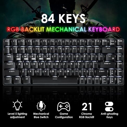 Wireless Mechanical Gaming Keyboard,2.4G/Type-C/Bluetooth Rechargeable Mini Keyboard with RGB Backlit,Red Switch,84 Keys Portable for Windows Mac Xbox Gamer,Easy to Carry on Trip in Saudi Arabia