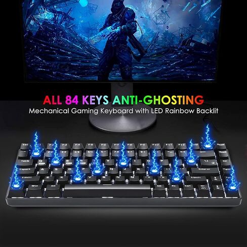 Wireless Mechanical Gaming Keyboard,2.4G/Type-C/Bluetooth Rechargeable Mini Keyboard with RGB Backlit,Red Switch,84 Keys Portable for Windows Mac Xbox Gamer,Easy to Carry on Trip in Saudi Arabia