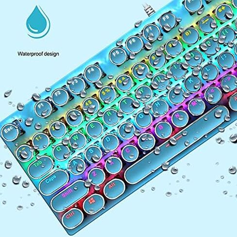 Typewriter Style Mechanical Gaming Keyboard, Blue Retro Punk Gaming Keyboard with 9 True RGB Backlight Modes, 104 Keys Blue Switch Wired Cute Keyboard, Round Keycaps for Windows/Mac/PC in Kuwait