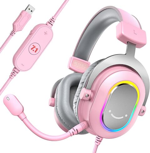 FIFINE Gaming Headset for PC-Wired Headphones with Microphone-7.1 Surround Sound Computer USB Headset for Laptop, Streaming Headphones on PS4/PS5, with EQ Mode, RGB, Soft Ear Pads - AmpliGame H6 in Saudi Arabia