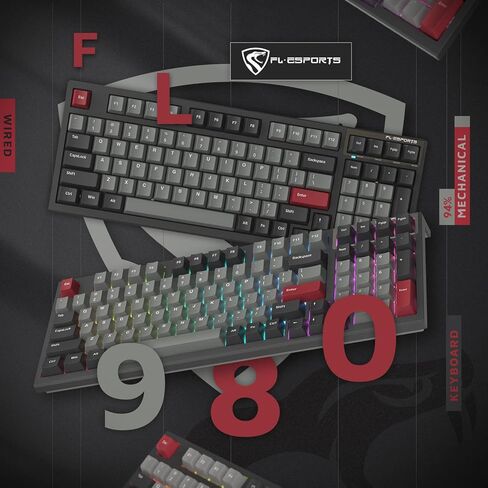 FL ESPORTS FL980 96% 1800 لوحة مفاتيح ميكانيكية سلكية، 98 مفتاحًا RGB لوحة مفاتيح ألعاب قابلة للتبديل السريع وقابلة للبرمجة مع مفاتيح Kailh Box بيضاء تعمل باللمس، أغطية مفاتيح PBT متينة، (أوليفيا) in Kuwait