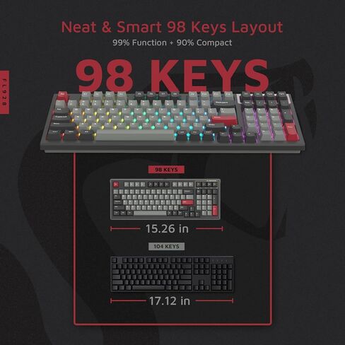FL ESPORTS FL980 96% 1800 لوحة مفاتيح ميكانيكية سلكية، 98 مفتاحًا RGB لوحة مفاتيح ألعاب قابلة للتبديل السريع وقابلة للبرمجة مع مفاتيح Kailh Box بيضاء تعمل باللمس، أغطية مفاتيح PBT متينة، (أوليفيا) in Kuwait