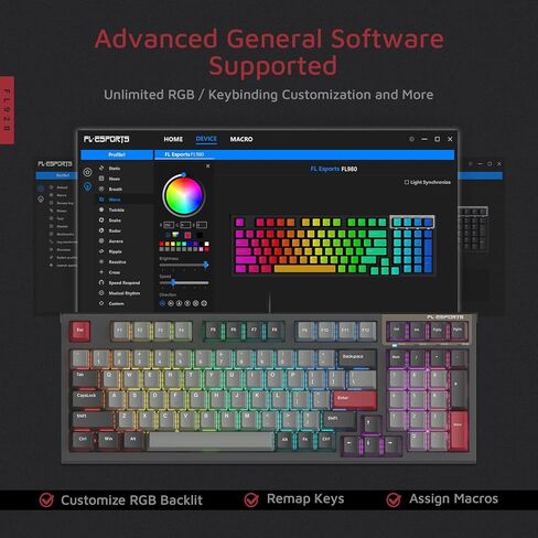 FL ESPORTS FL980 96% 1800 لوحة مفاتيح ميكانيكية سلكية، 98 مفتاحًا RGB لوحة مفاتيح ألعاب قابلة للتبديل السريع وقابلة للبرمجة مع مفاتيح Kailh Box بيضاء تعمل باللمس، أغطية مفاتيح PBT متينة، (أوليفيا) in Kuwait