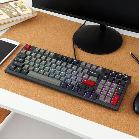 FL ESPORTS FL980 96% 1800 لوحة مفاتيح ميكانيكية سلكية، 98 مفتاحًا RGB لوحة مفاتيح ألعاب قابلة للتبديل السريع وقابلة للبرمجة مع مفاتيح Kailh Box بيضاء تعمل باللمس، أغطية مفاتيح PBT متينة، (أوليفيا) in Kuwait