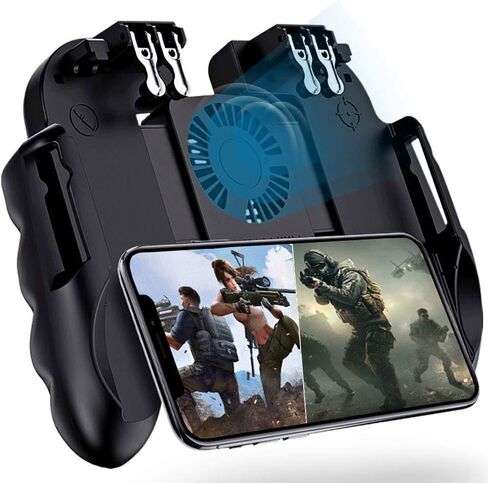 4 Trigger Mobile Game Controller with Cooling Fan for PUBG/Call of Duty/Fortnite [6 Finger Operation] YOBWIN L1R1 L2R2 Gaming Grip Gamepad Mobile Controller Trigger for 4.7-6.5" iOS Android Phone in Saudi Arabia