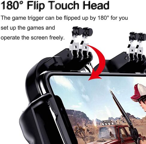 4 Trigger Mobile Game Controller with Cooling Fan for PUBG/Call of Duty/Fortnite [6 Finger Operation] YOBWIN L1R1 L2R2 Gaming Grip Gamepad Mobile Controller Trigger for 4.7-6.5" iOS Android Phone in Saudi Arabia