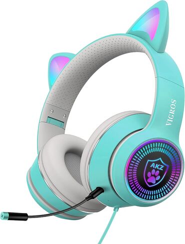 Cat Ear Gaming Headphones Wired AUX 3.5mm LED Light, Noise Canceling Game Headphones Stereo Foldable Over-Ear Headsets with Microphone Fit Girls, Kids for PC, PS4, Switch, Xbox, Mobile, Laptop in Kuwait