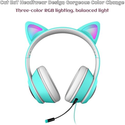 Cat Ear Gaming Headphones Wired AUX 3.5mm LED Light, Noise Canceling Game Headphones Stereo Foldable Over-Ear Headsets with Microphone Fit Girls, Kids for PC, PS4, Switch, Xbox, Mobile, Laptop in Kuwait