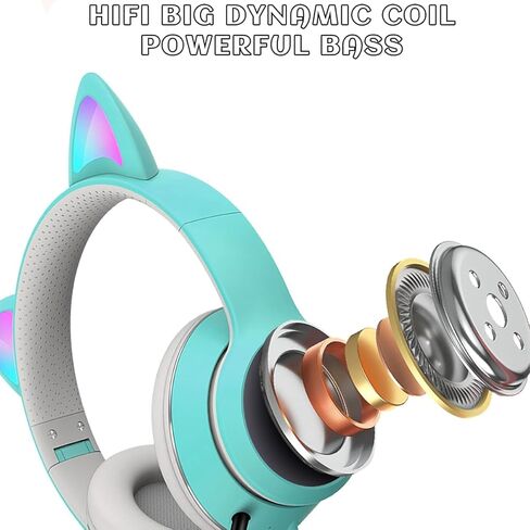 Cat Ear Gaming Headphones Wired AUX 3.5mm LED Light, Noise Canceling Game Headphones Stereo Foldable Over-Ear Headsets with Microphone Fit Girls, Kids for PC, PS4, Switch, Xbox, Mobile, Laptop in Kuwait
