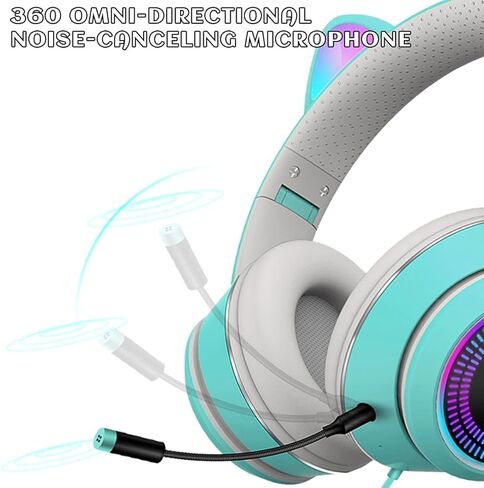 Cat Ear Gaming Headphones Wired AUX 3.5mm LED Light, Noise Canceling Game Headphones Stereo Foldable Over-Ear Headsets with Microphone Fit Girls, Kids for PC, PS4, Switch, Xbox, Mobile, Laptop in Kuwait