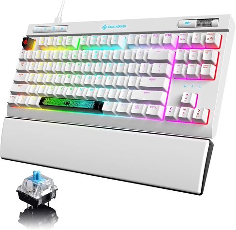 لوحة مفاتيح ميكانيكية للألعاب، Chroma RGB 18 نوعًا من لوحة المفاتيح المدمجة بإضاءة خلفية LED باللون الأزرق مع سلك من النوع C، 87 مفتاحًا مضادًا للظلال لألعاب الكمبيوتر - أسود in Kuwait