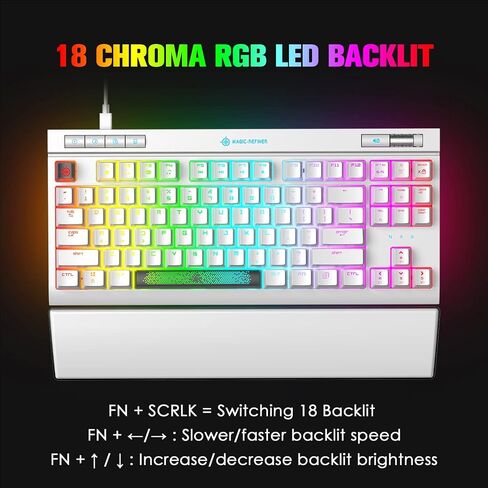 لوحة مفاتيح ميكانيكية للألعاب، Chroma RGB 18 نوعًا من لوحة المفاتيح المدمجة بإضاءة خلفية LED باللون الأزرق مع سلك من النوع C، 87 مفتاحًا مضادًا للظلال لألعاب الكمبيوتر - أسود in Kuwait