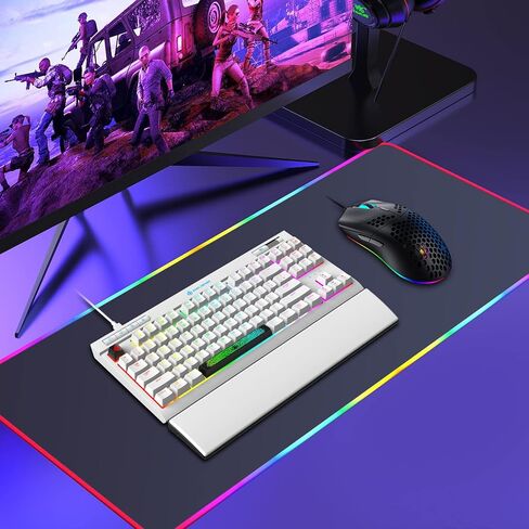 لوحة مفاتيح ميكانيكية للألعاب، Chroma RGB 18 نوعًا من لوحة المفاتيح المدمجة بإضاءة خلفية LED باللون الأزرق مع سلك من النوع C، 87 مفتاحًا مضادًا للظلال لألعاب الكمبيوتر - أسود in Kuwait