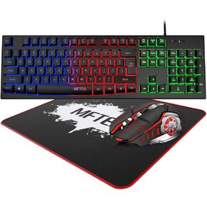 مجموعة لوحة مفاتيح وماوس الألعاب بألوان قوس قزح، لوحة مفاتيح الألعاب MFTEK ذات الإضاءة الخلفية و4 ألوان مضاء مع لوحة ماوس للكمبيوتر الشخصي والكمبيوتر المحمول in Kuwait