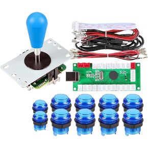 تتضمن مجموعة أدوات عصا التحكم Avisiri Avisiri 1 Player Arcade Buttons Joystick DIY عدد 1 مقبض Ellipse Balltop Stick 10x LED Arcade Button 1x USB Encoder Controller for PC MAME Raspberry Pi Windows (أزرق) in Kuwait