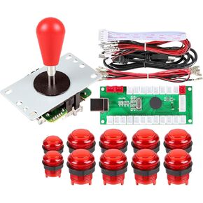 Avisiri 1 Player Arcade Buttons Joystick DIY Kit Parts Include 1x Ellipse Balltop Handle Stick 10x LED Arcade Button 1x USB Encoder Controller for PC MAME Raspberry Pi Windows (Red) in Kuwait