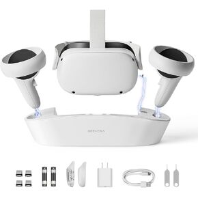 GEEKERA Charging Dock for Oculus Quest 2, Magnetic Charging Station for Meta Quest 2 VR Headset & Controllers, VR Accessories with 2 Rechargeable Batteries, USB C Charger, Fast Charging in Kuwait