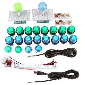 Arcade Controller, USB Game Joystick and Buttons DIY Kit with 20 DIY LED Illuminated Arcade Game Buttons+2 Joysticks+2USB Encoder Supports Windows,Ps3.Ps4 and Other Fight Game in Kuwait