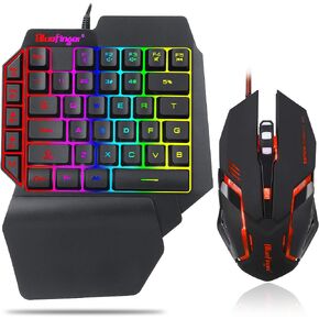 لوحة مفاتيح ألعاب RGB بيد واحدة ومجموعة ماوس بإضاءة خلفية، حروف قوس قزح سلكية USB تتوهج لوحة مفاتيح ميكانيكية بيد واحدة مع دعم مسند المعصم، مجموعة لوحة مفاتيح للألعاب للعبة in Kuwait