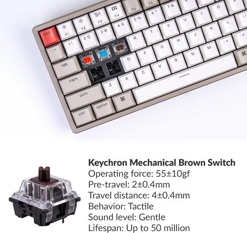 Keychron K2 75% Layout Bluetooth Wireless Mechanical Gaming Keyboard for Mac, Multitasking Type-C Wired 84 Keys Computer Keyboard for Windows with Keychron Mechanical Blue Switch Aluminum Frame in Saudi Arabia